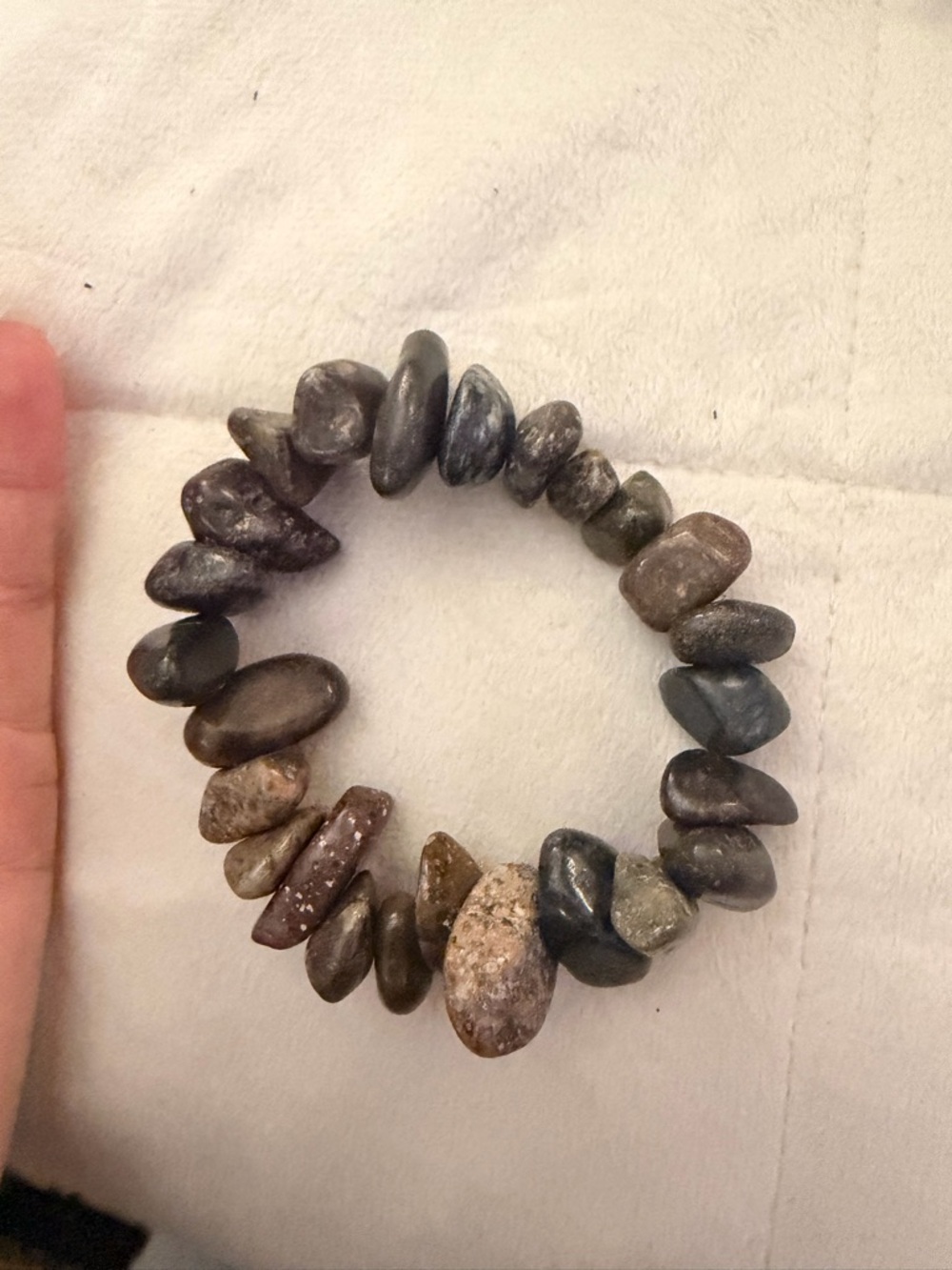 Natural Stone Beaded Stretch Bracelet - Brown/Gray